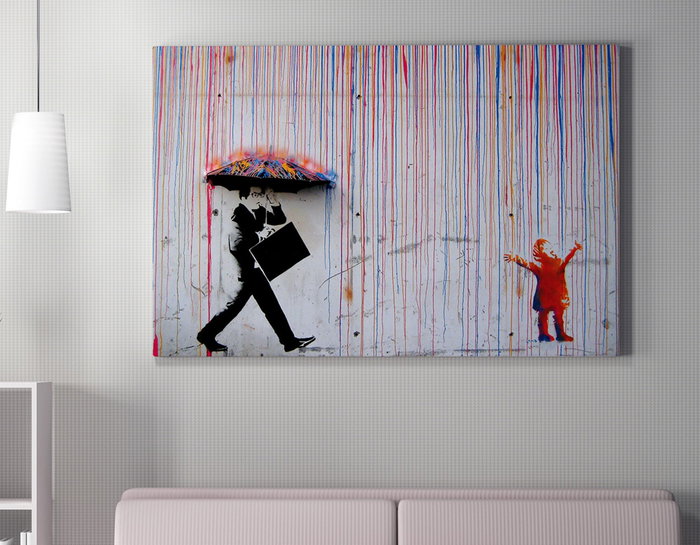 Wallity Lienzo Lluvia de colores de Banksy 50 x 70 cm